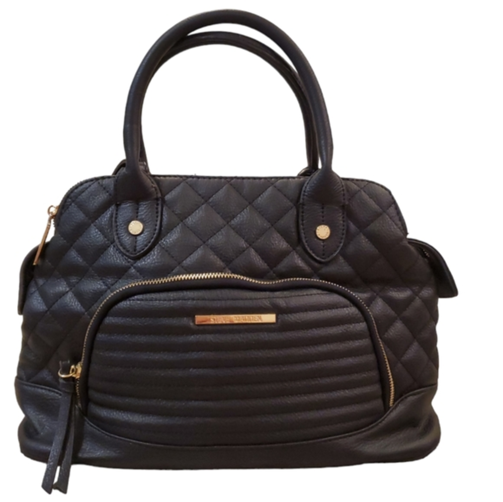 Steve Madden Black Quilted Three Compartment Shoulder Bag with Crossbody Strap